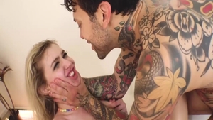 Inked blonde babe Mackenzie Moss feels up to hard sex