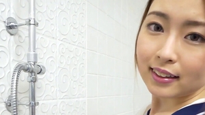 Solo adorable & sensual girl in uniform teasing in shower