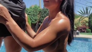 Very hawt & big tits brunette POV ass fucking in the pool