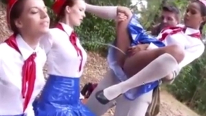Hot cadet finds pleasure in upskirt hard nailining outside HD